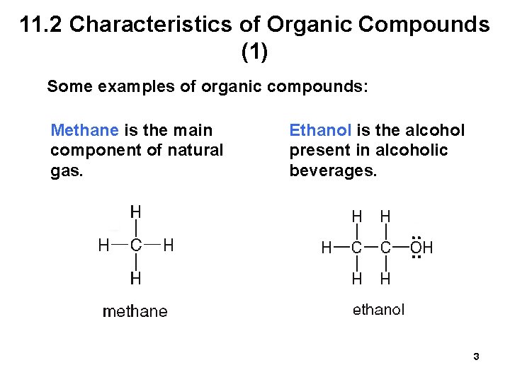 11. 2 Characteristics of Organic Compounds (1) Some examples of organic compounds: Methane is