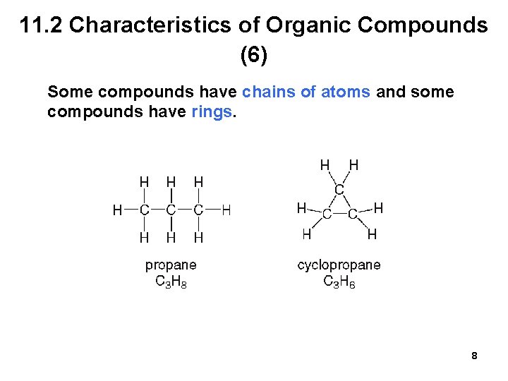 11. 2 Characteristics of Organic Compounds (6) Some compounds have chains of atoms and