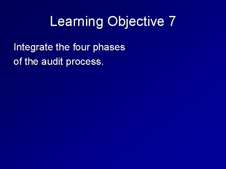 Learning Objective 7 Integrate the four phases of the audit process. 