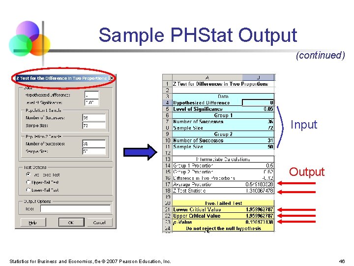 Sample PHStat Output (continued) Input Output Statistics for Business and Economics, 6 e ©