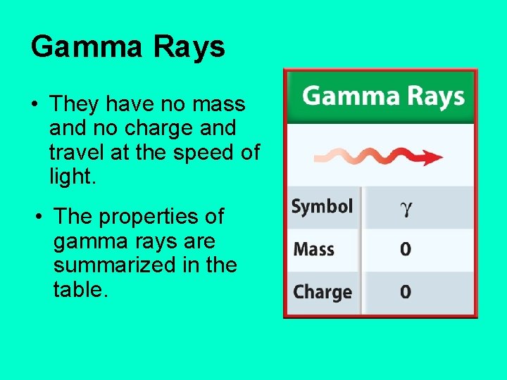 Gamma Rays • They have no mass and no charge and travel at the