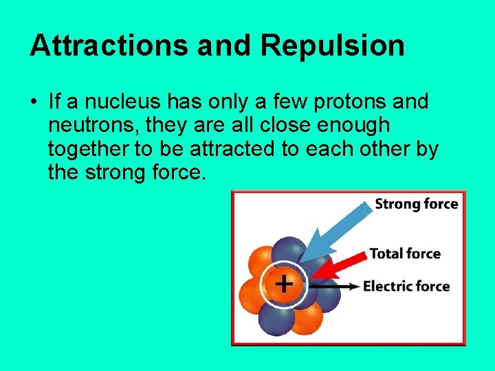 Attractions and Repulsion • If a nucleus has only a few protons and neutrons,