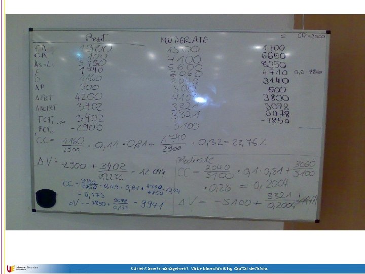 Current assets management: value based working capital decisions 