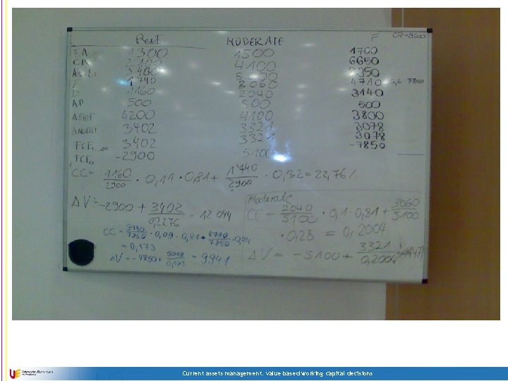 Current assets management: value based working capital decisions 