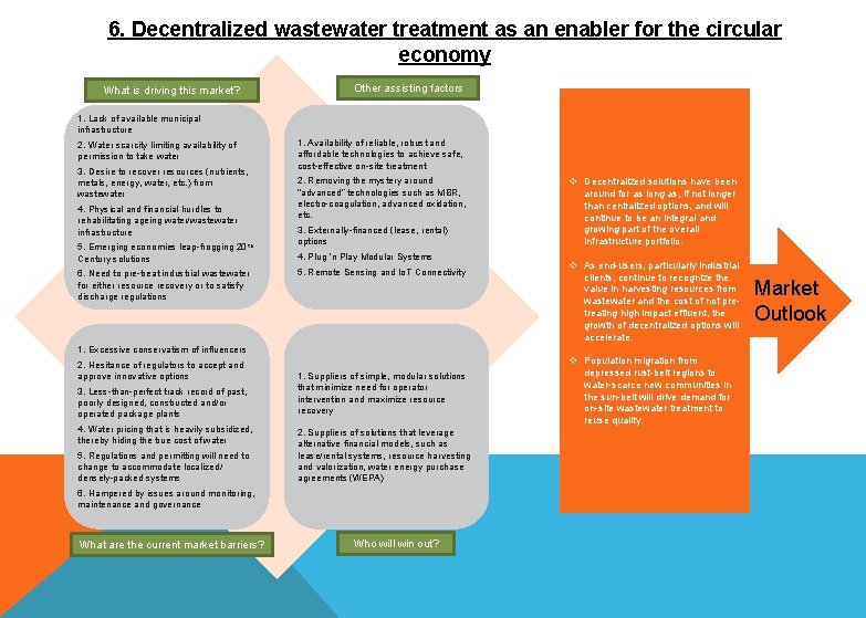 6. Decentralized wastewater treatment as an enabler for the circular economy What is driving