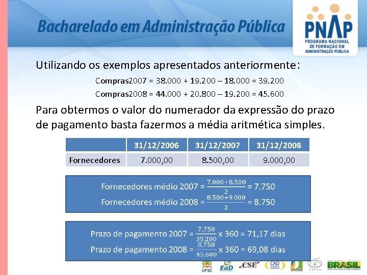 Utilizando os exemplos apresentados anteriormente: Compras 2007 = 38. 000 + 19. 200 –