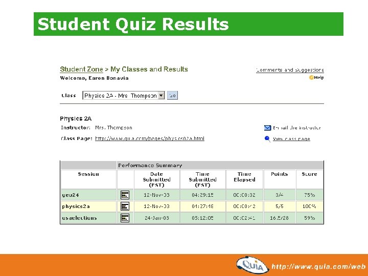 Student Quiz Results 