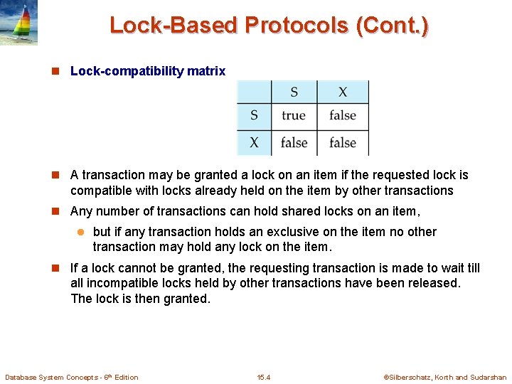 Lock-Based Protocols (Cont. ) n Lock-compatibility matrix n A transaction may be granted a