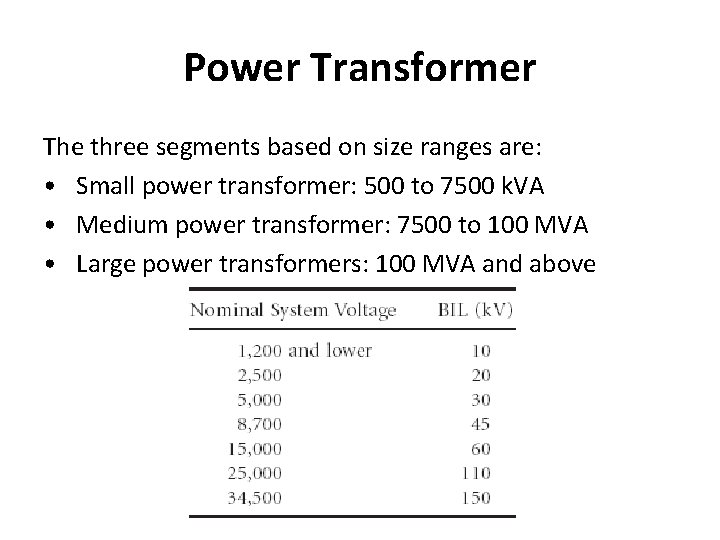 Power Transformer The three segments based on size ranges are: • Small power transformer: Power Transformer The three segments based on size ranges are: • Small power transformer: