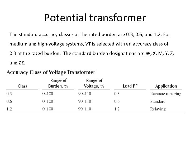 Potential transformer The standard accuracy classes at the rated burden are 0. 3, 0. Potential transformer The standard accuracy classes at the rated burden are 0. 3, 0.