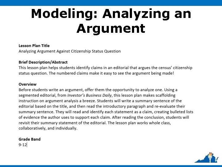 Modeling: Analyzing an Argument 