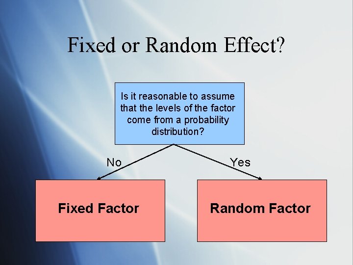 Fixed or Random Effect? Is it reasonable to assume that the levels of the