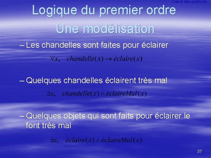 Calcul des prédicats Logique du premier ordre Une modélisation – Les chandelles sont faites