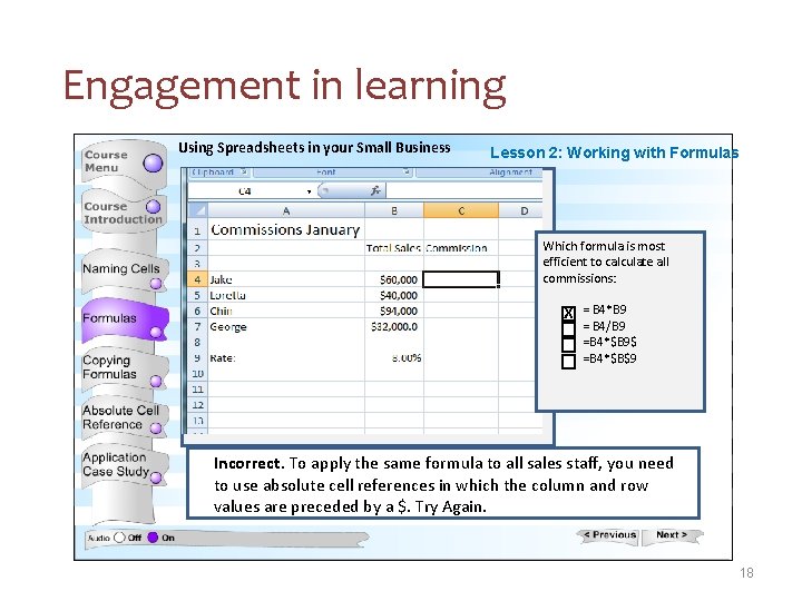 Engagement in learning Using Spreadsheets in your Small Business Lesson 2: Working with Formulas