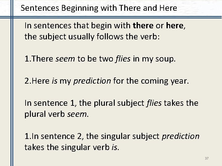 Sentences Beginning with There and Here In sentences that begin with there or here,