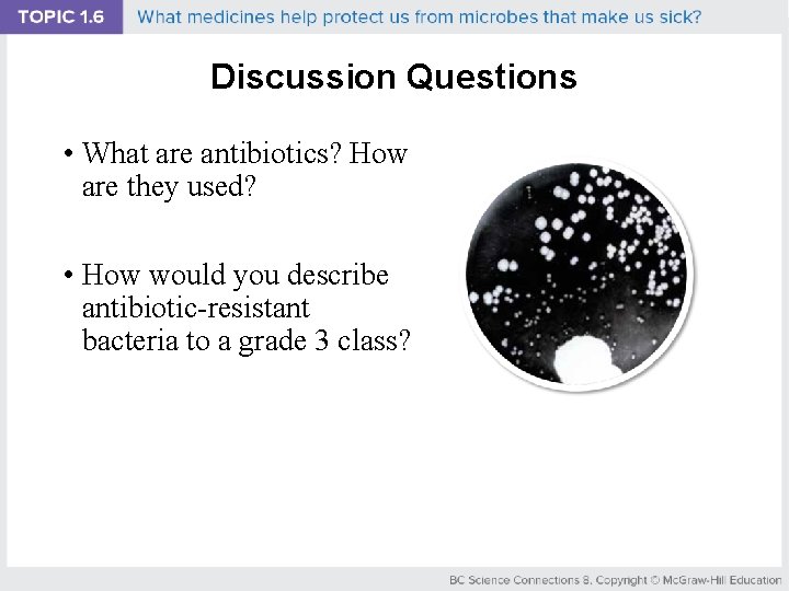 Discussion Questions • What are antibiotics? How are they used? • How would you
