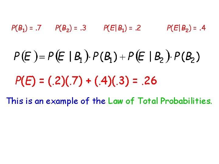 P(B 1) =. 7 P(B 2) =. 3 P(E|B 1) =. 2 P(E|B 2)