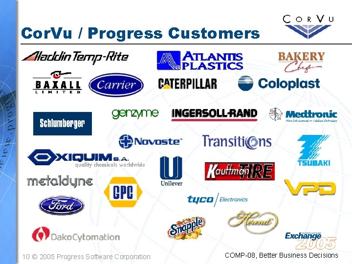 Cor. Vu / Progress Customers 10 © 2005 Progress Software Corporation COMP-08, Better Business