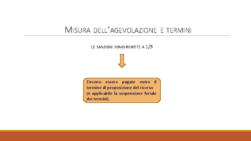 MISURA DELL ’AGEVOLAZIONE E TERMINI LE SANZIONI SONO RIDOTTE A 1/3 Devono essere pagate