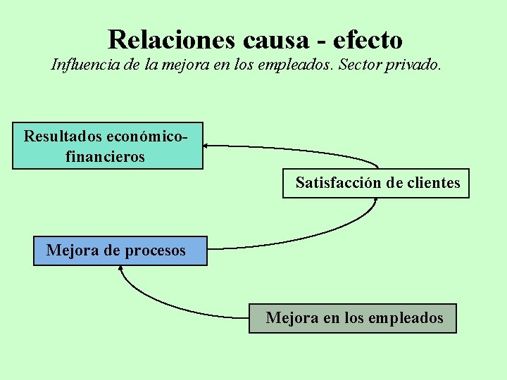 Relaciones causa - efecto Influencia de la mejora en los empleados. Sector privado. Resultados