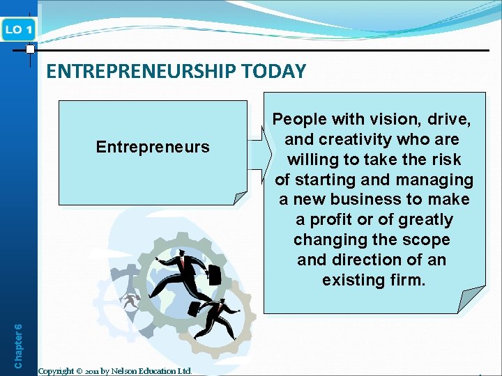 ENTREPRENEURSHIP TODAY Chapter 6 Entrepreneurs Copyright © 2011 by Nelson Education Ltd. People with