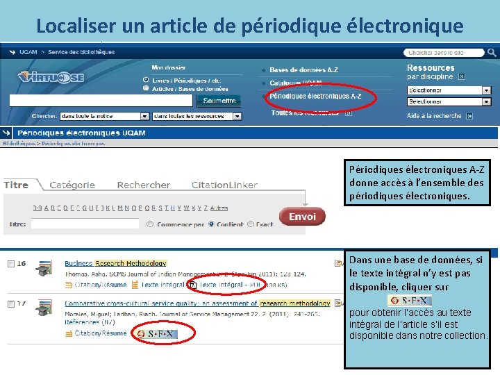Localiser un article de périodique électronique Périodiques électroniques A-Z donne accès à l’ensemble des