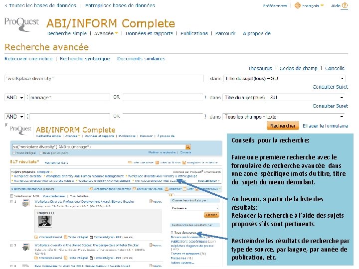 Conseils pour la recherche: Faire une première recherche avec le formulaire de recherche avancée