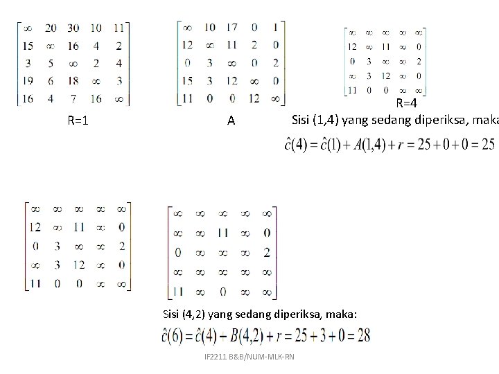 R=1 A R=4 Sisi (1, 4) yang sedang diperiksa, maka Sisi (4, 2) yang