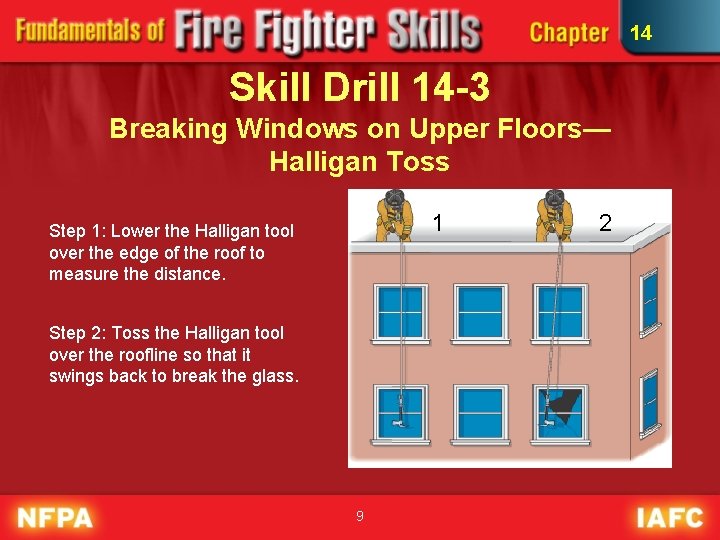 14 Skill Drill 14 -3 Breaking Windows on Upper Floors— Halligan Toss 1 Step