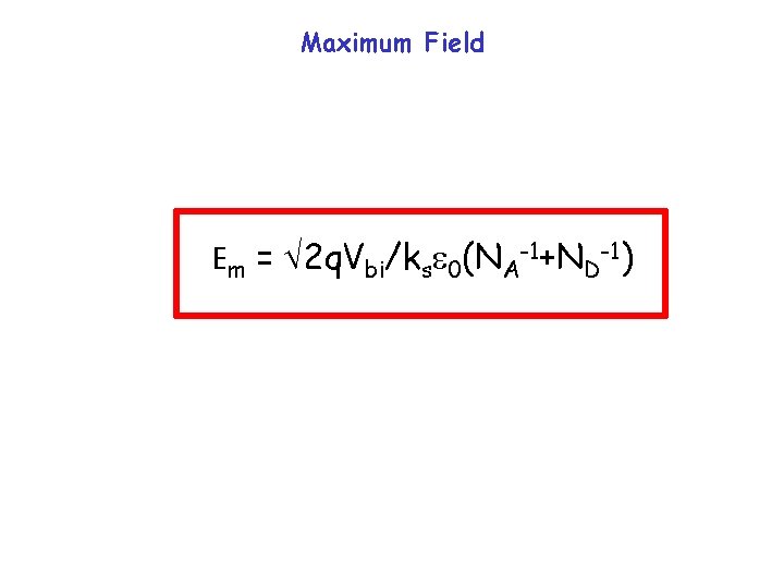 Maximum Field Em = 2 q. Vbi/kse 0(NA-1+ND-1) 
