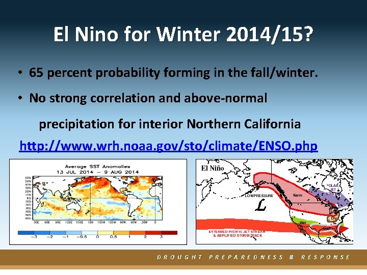 El Nino for Winter 2014/15? • 65 percent probability forming in the fall/winter. •