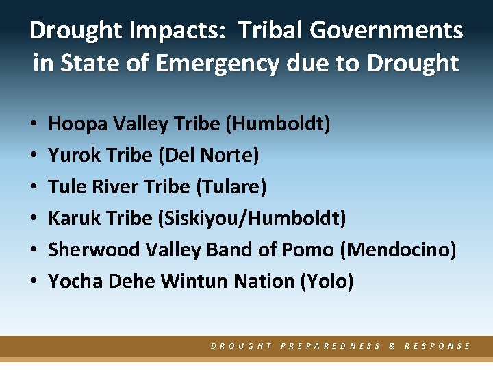 Drought Impacts: Tribal Governments in State of Emergency due to Drought • • •