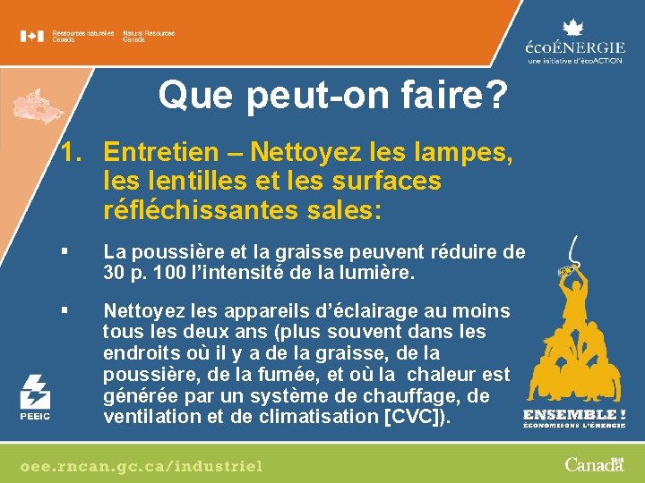 Que peut-on faire? 1. Entretien – Nettoyez les lampes, les lentilles et les surfaces