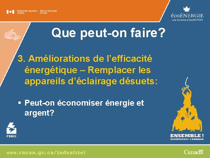 Que peut-on faire? 3. Améliorations de l’efficacité énergétique – Remplacer les appareils d’éclairage désuets: