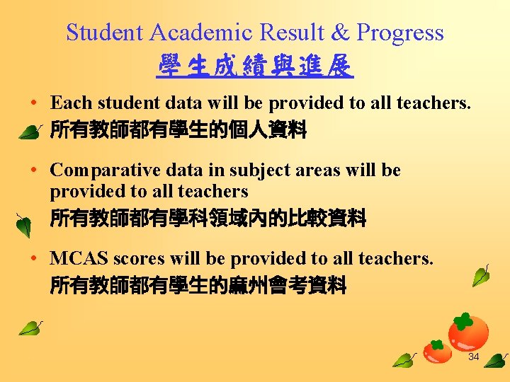 Student Academic Result & Progress 學生成績與進展 • Each student data will be provided to