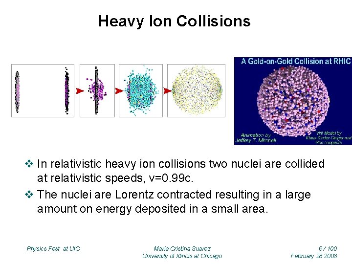 Heavy Ion Collisions v In relativistic heavy ion collisions two nuclei are collided at