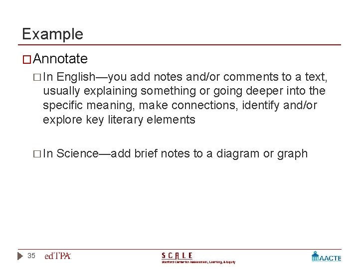 Example �Annotate � In English—you add notes and/or comments to a text, usually explaining