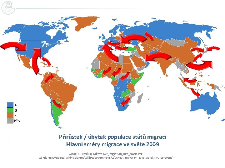 Přírůstek / úbytek populace států migrací Hlavní směry migrace ve světe 2009 Autor: M.