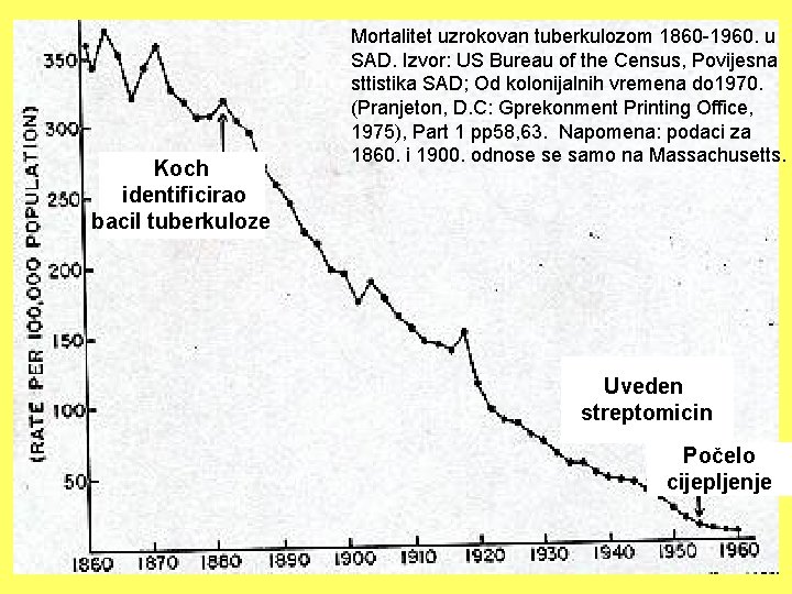 Koch identificirao bacil tuberkuloze Mortalitet uzrokovan tuberkulozom 1860 -1960. u SAD. Izvor: US Bureau