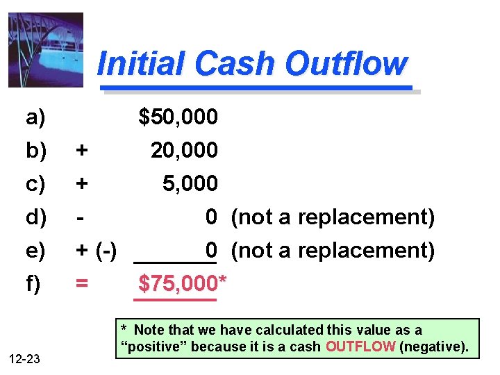 Initial Cash Outflow a) b) c) + + d) - 0 (not a replacement)