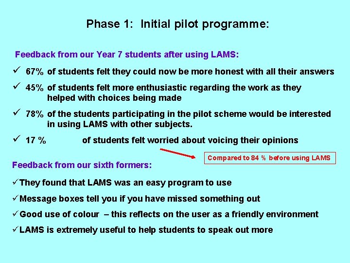 Phase 1: Initial pilot programme: Feedback from our Year 7 students after using LAMS:
