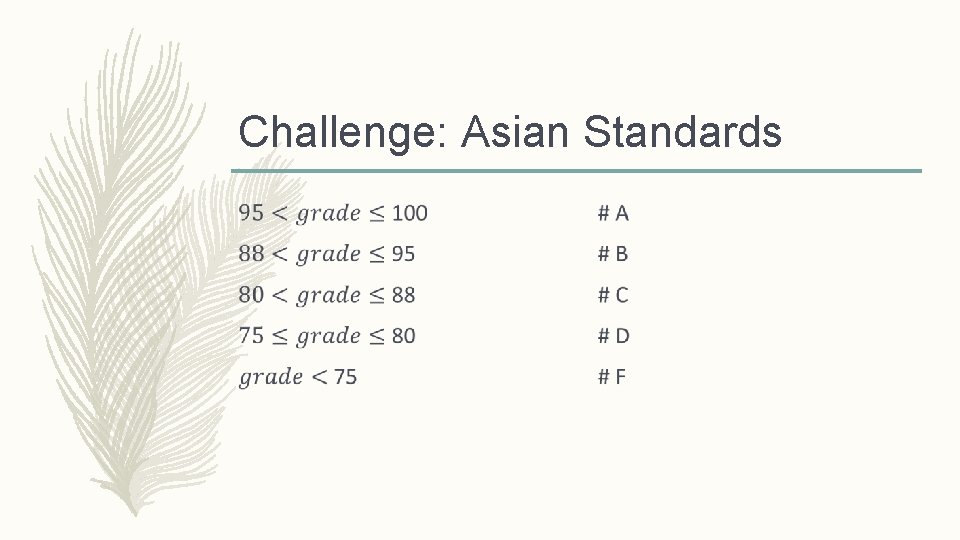 Challenge: Asian Standards – 