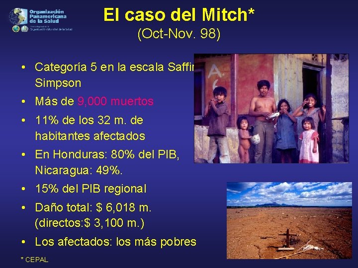 El caso del Mitch* (Oct-Nov. 98) • Categoría 5 en la escala Saffir. Simpson