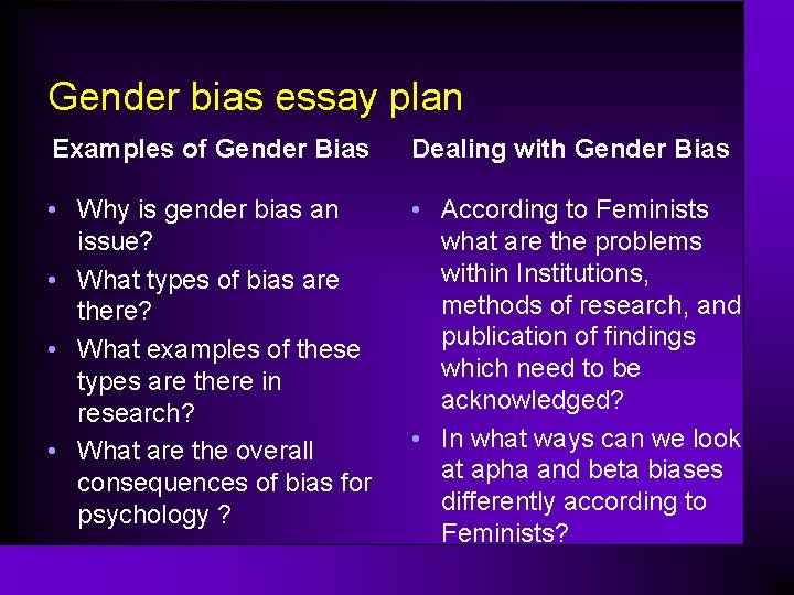Gender bias essay plan Examples of Gender Bias Dealing with Gender Bias • Why
