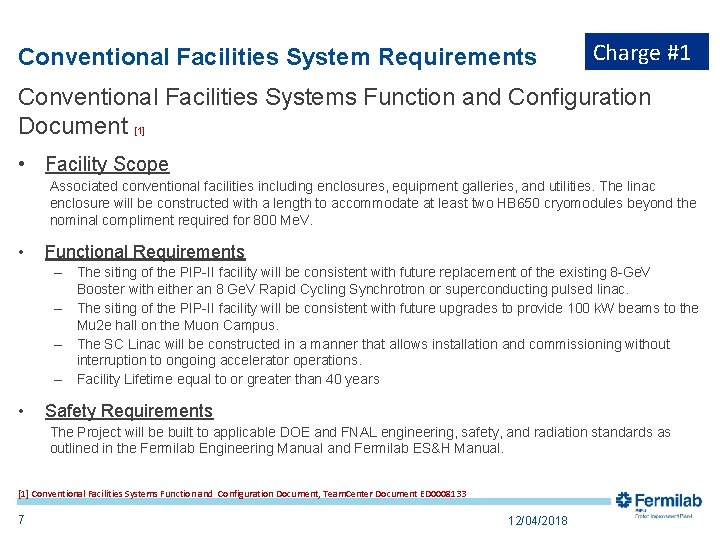 Conventional Facilities System Requirements Charge #1 Conventional Facilities Systems Function and Configuration Document [1]