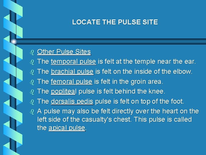 LOCATE THE PULSE SITE b b b b Other Pulse Sites The temporal pulse