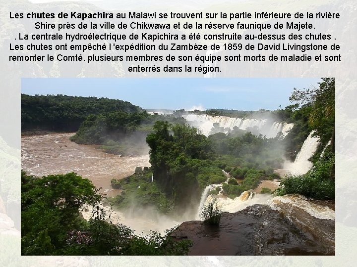 Les chutes de Kapachira au Malawi se trouvent sur la partie inférieure de la