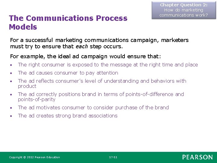 The Communications Process Models Chapter Question 2: How do marketing communications work? For a