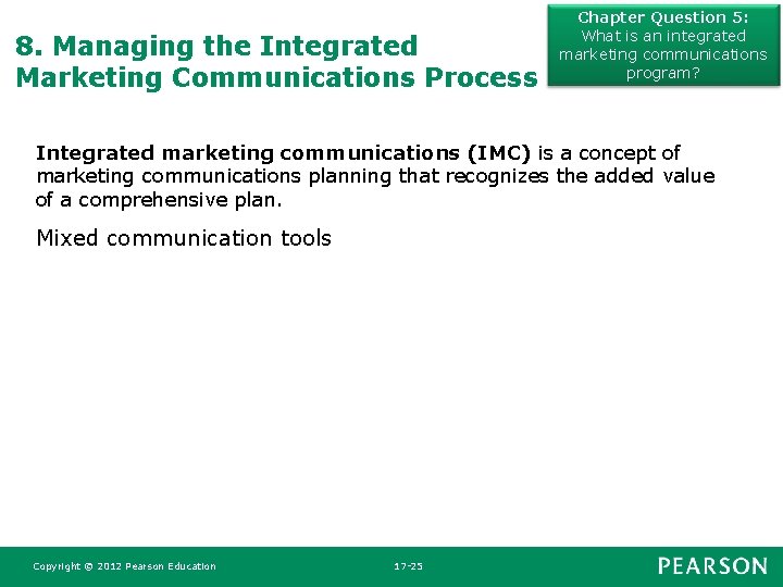 8. Managing the Integrated Marketing Communications Process Chapter Question 5: What is an integrated