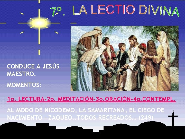 CONDUCE A JESÚS MAESTRO. MOMENTOS: 1 o. LECTURA-2 o. MEDITACIÓN-3 o. ORACIÓN-4 o. CONTEMPL.